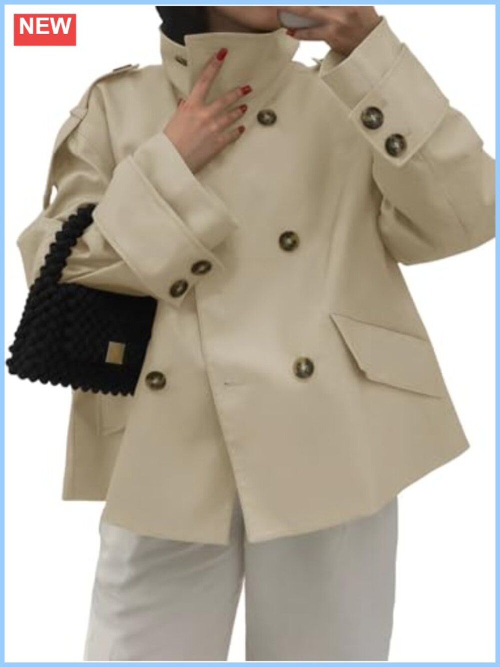 Cropped Trench Coat Women Oversized Double Breasted Windproof Jacket